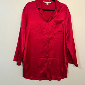Victoria's Secret 90s-00s Red Silky Satiny Sleep Shirt Size Medium Pajama Y2K
